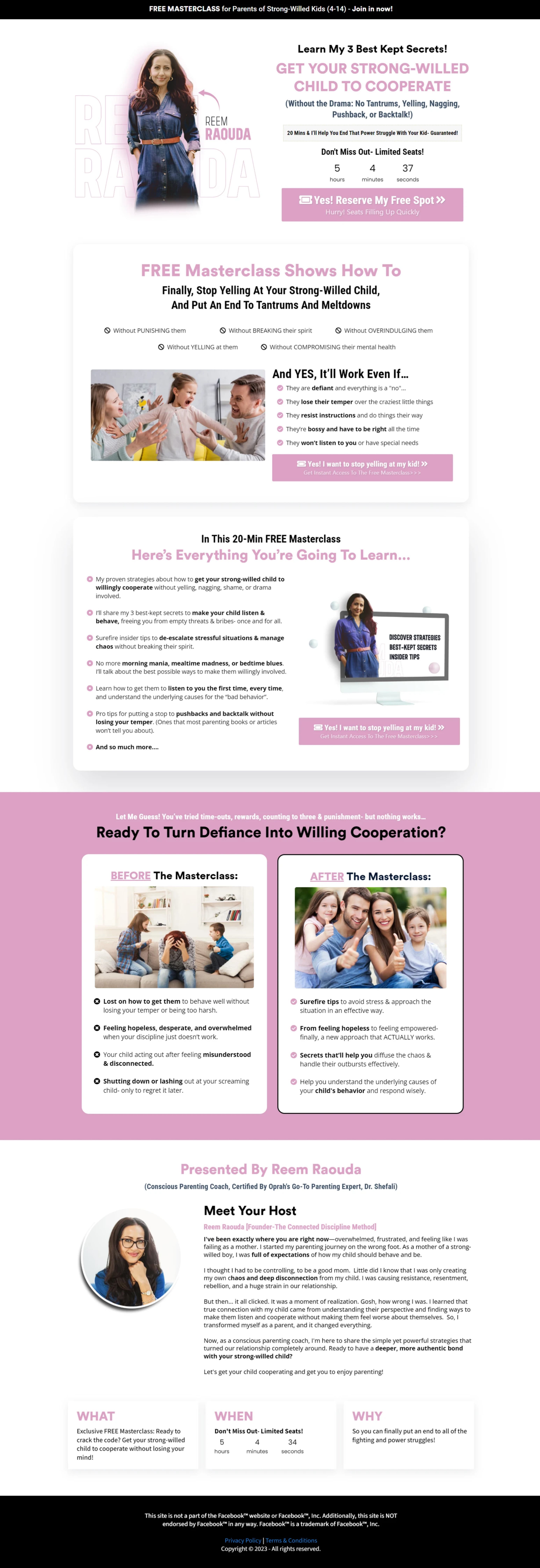 Preview of the completed children's learning masterclass funnel