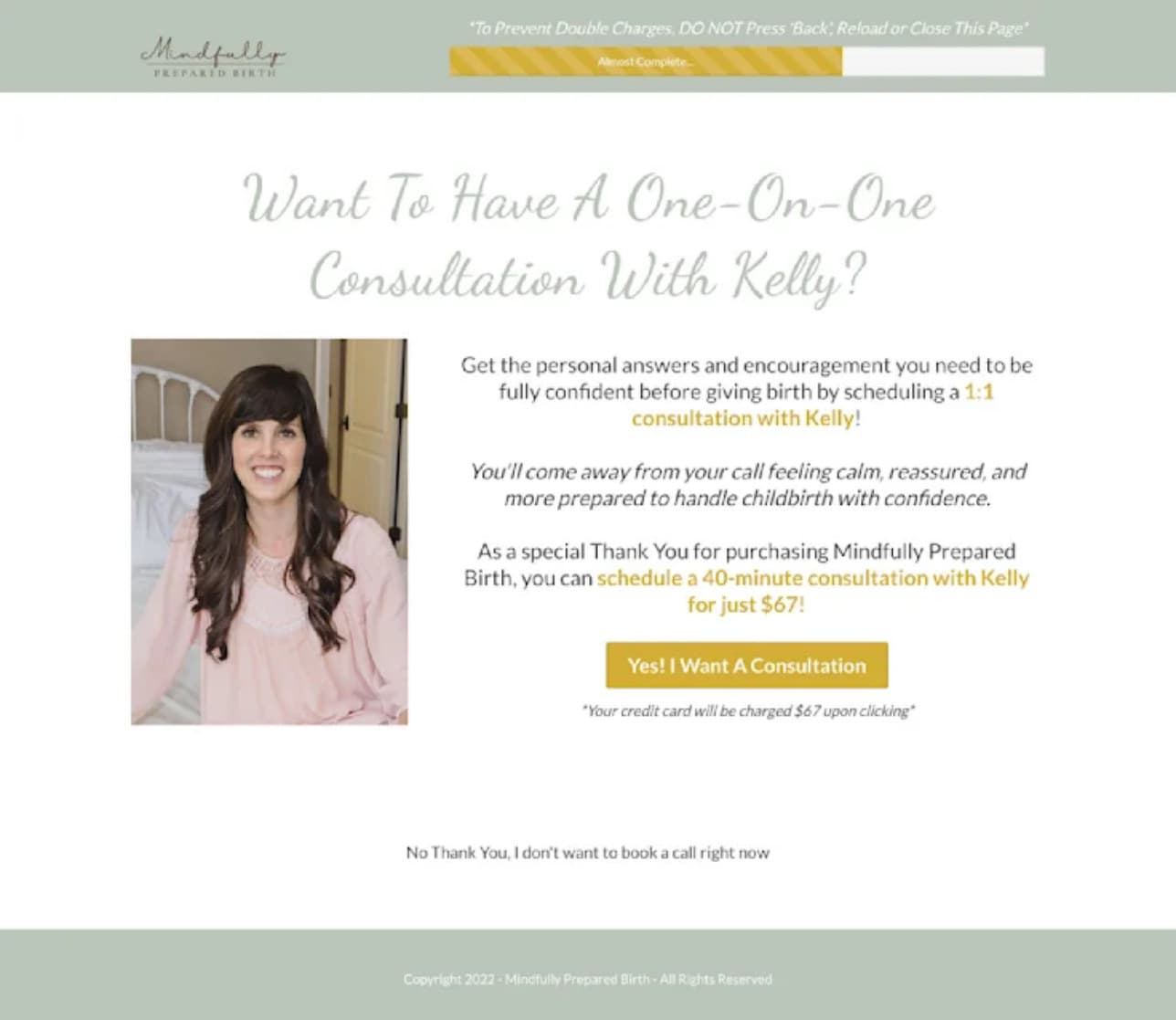 Preview of the completed Consultation with Kelly landing page