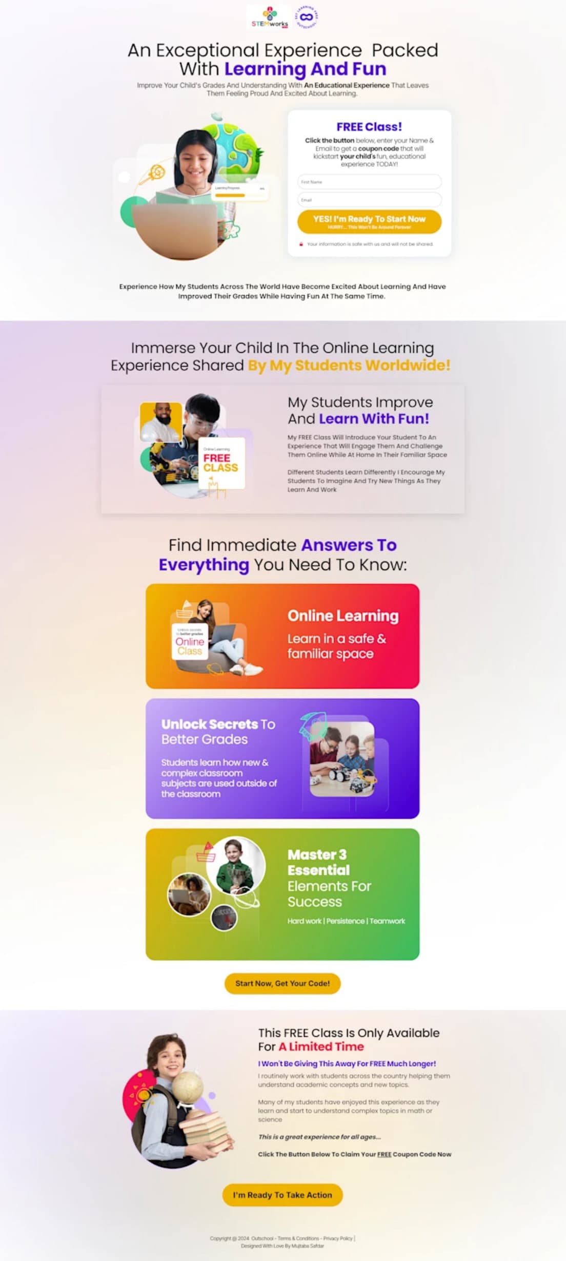 Preview of the completed STEM learning landing page